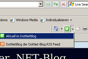 Unser neuer Webslice wird vom Browser erkannt